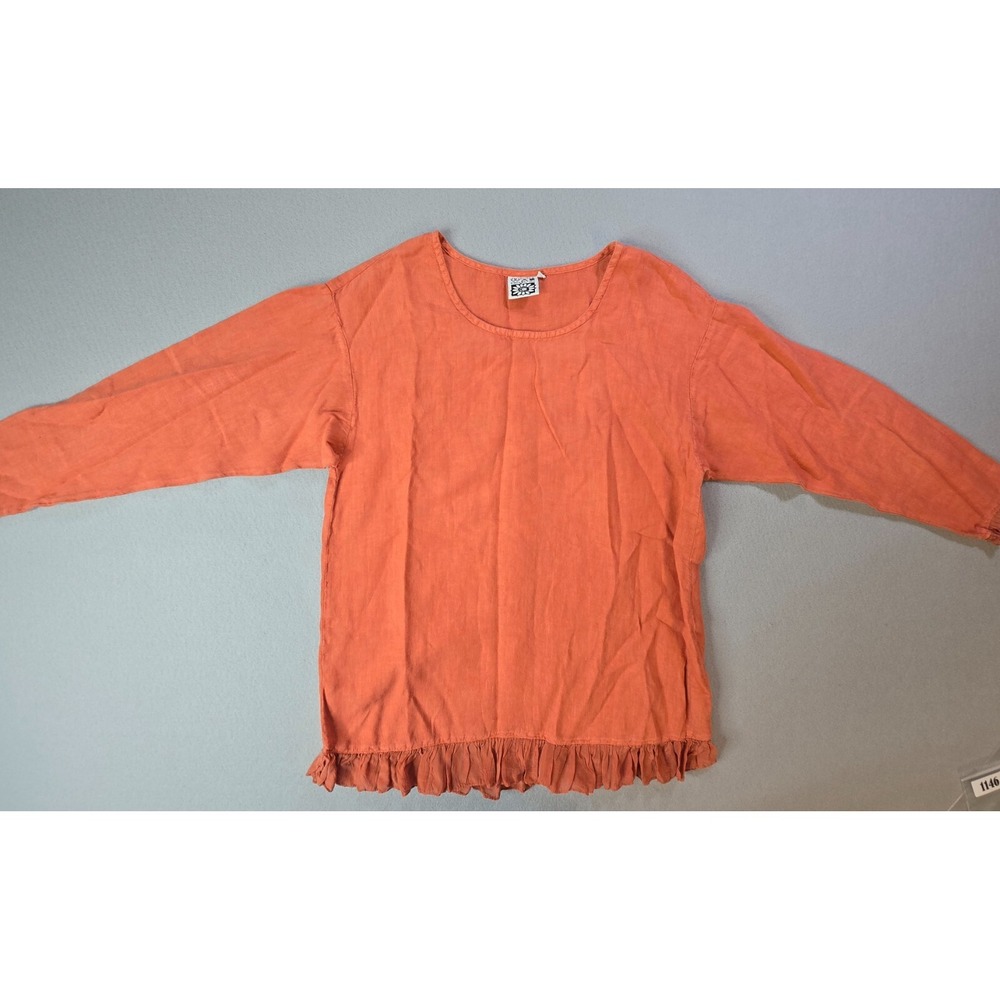 Vintage Johnny Was Linen Top Large Orange Ruffle‎ Hem Bohemian Peasant Festival